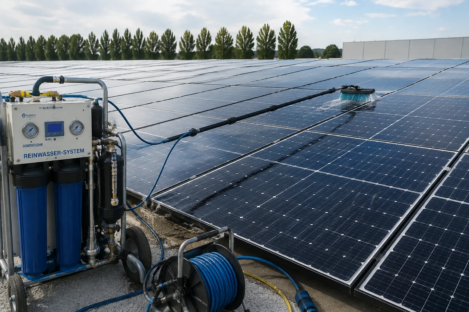 Reinwassersystem mit Osmosetechnik bei der Reinigung einer Photovoltaikanlage